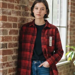 Red Plaid Button-Up Shirt